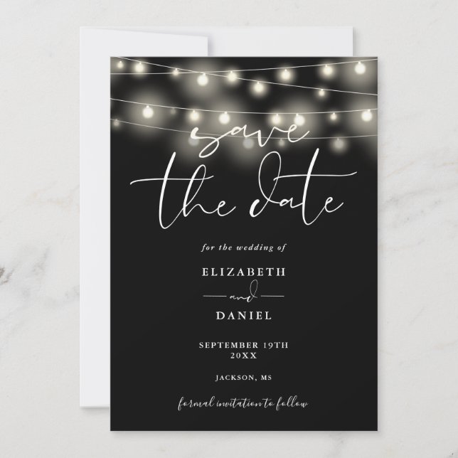 Reserve A Data Black And White String Lights QR Code Wedding (Frente)