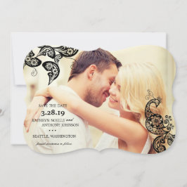 Reserve A Data Black Boho Floral Peacock Photo Save The Date Card