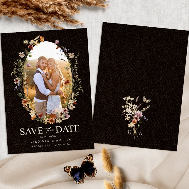 Reserve A Data Black Boho Floral Salvar a Data (Black Boho Floral Save The Date Photo Monogram by Painted Paperie
)