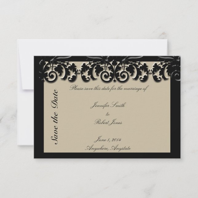 Reserve A Data Black Cream Floral Embossed Wedding (Salvar data) (Frente)