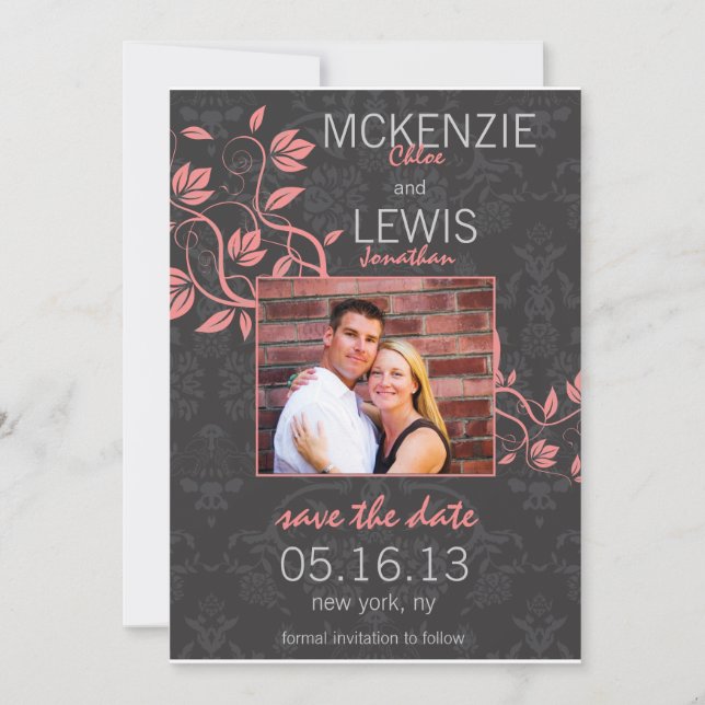 Reserve A Data Black Damask and Elegant Vines save card (Damasco  (Frente)