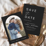 Reserve A Data Black Elegant Salve o minimalista de fotos de data<br><div class="desc">Cartões salve a data Negros de Casamento que têm uma foto na frente. Os Cartões salve a data contêm uma moderna tipografia cursiva escrita escrita escrita escrita escrita escrita escrita escrita que é elegante,  simples e moderna a ser usada depois da simples celebração do dia de casamento minimalista.</div>