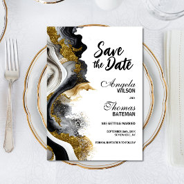 Reserve A Data Black Gold Ágata Mármore Casamento Salve a Data