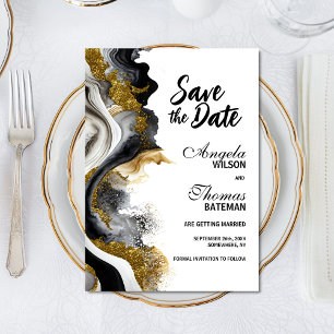 Reserve A Data Black Gold Ágata Mármore Casamento Salve a Data