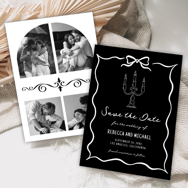 Reserve A Data Black Hand Drawn White Bow Photo Wedding (Criador carregado)