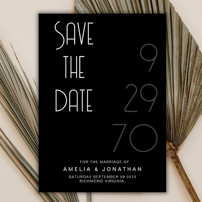 Reserve A Data Black Matte Simple Minimal Wedding Save The Date (Criador carregado)