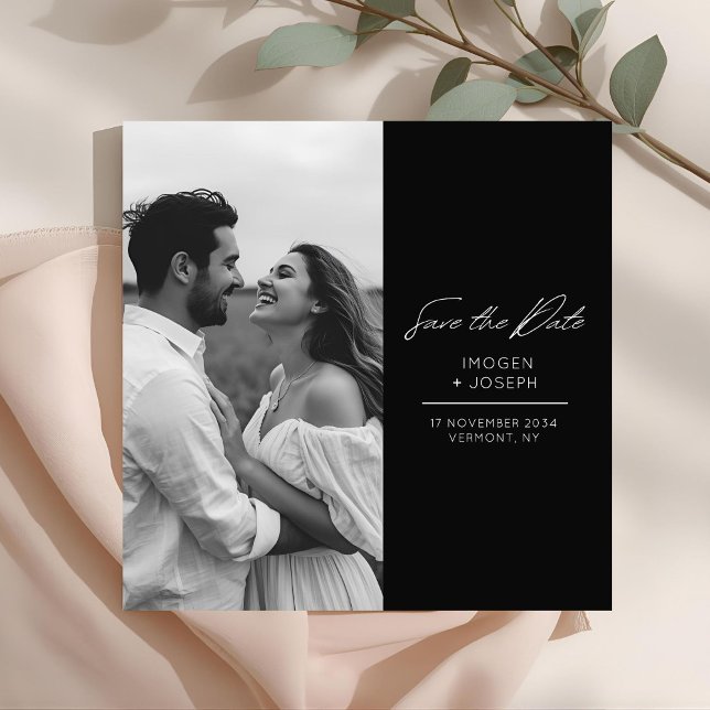 Reserve A Data Black | Photo Chic Flat Wedding Save The Date Card (Criador carregado)