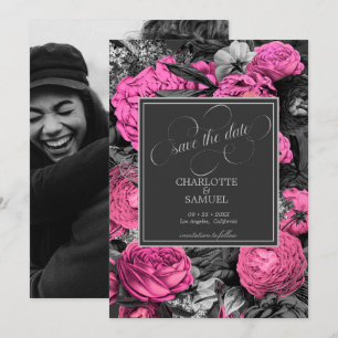Reserve A Data Black Pink Floral   Foto Preto e Branco Casamento