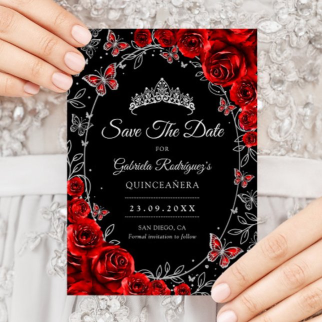 Reserve A Data Black Red Silver Quinceanera (Criador carregado)