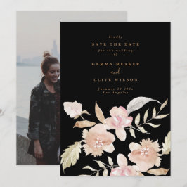 Reserve A Data Black Romantic Watercolor Florals Foto de Casament