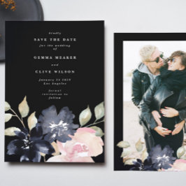Reserve A Data Black Romantic Watercolor Florals Foto de Casament