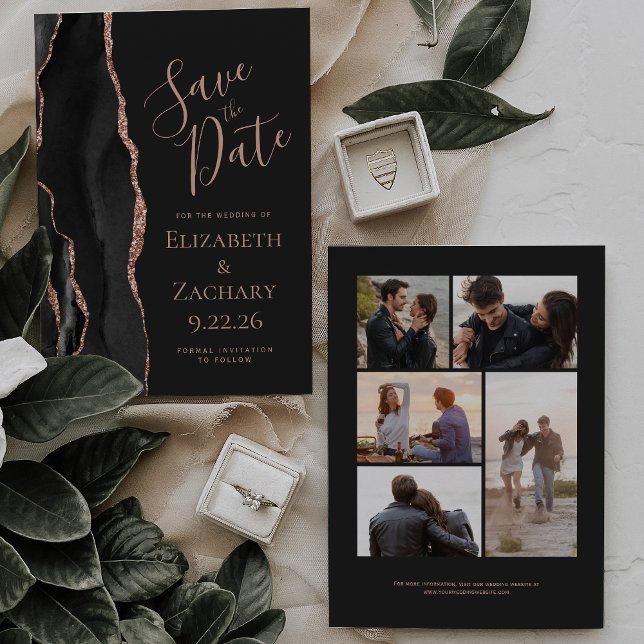 Reserve A Data Black Rose Gold Ágata 5-Foto Escuro Save the Date (Criador carregado)