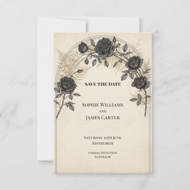 Reserve A Data Black Rose Gold Fern Casamento Salve a Data (Frente)