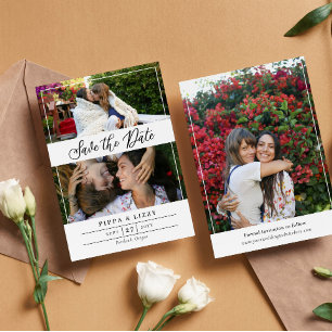 Reserve A Data Black Script Double Sided Photos Save the Date