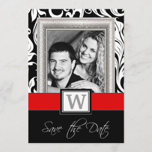 Reserve A Data Black White Damask & Red Wedte Salvar as Datas