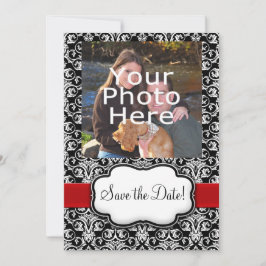 Reserve A Data Black/White/Fita Vermelha Damask Save the Date