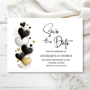 Reserve A Data Black White Gold Hearts Casamento Salvar a Data