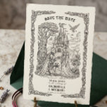 Reserve A Data Black White Knight Bride Castle Gothic Wedding<br><div class="desc">Begin your happily ever after with this dramatic and elegant 'Save the Date' card. The captivating black and white illustration showcases a knight in full armor proposing to his bride, with a grand castle and enchanting scenery completing the scene. This design is perfect for those who envision a wedding filled...</div>