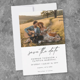 Reserve A Data Black White Modern Minimalist Two Photo Wedding