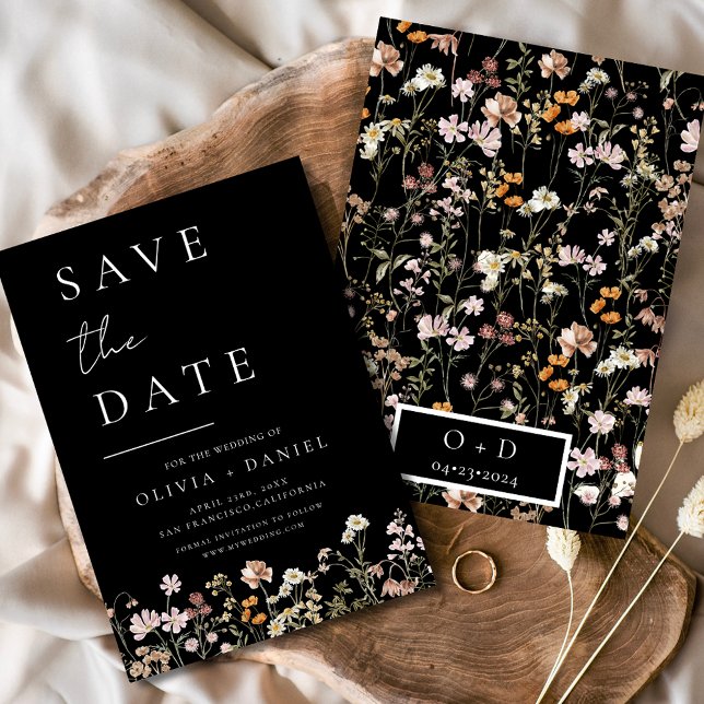 Reserve A Data Black Wildflower Boho Salvar a Data (Criador carregado)