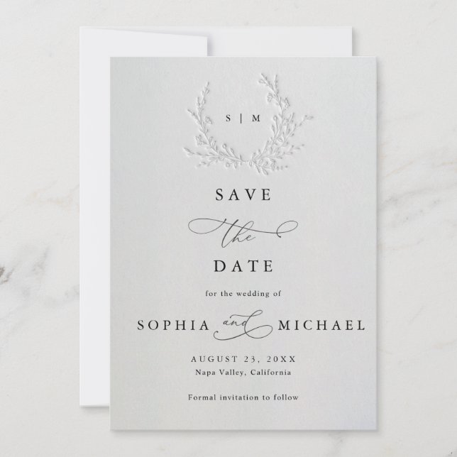Reserve A Data Blindagem mínima em algodão Save The Date debossad (Frente)