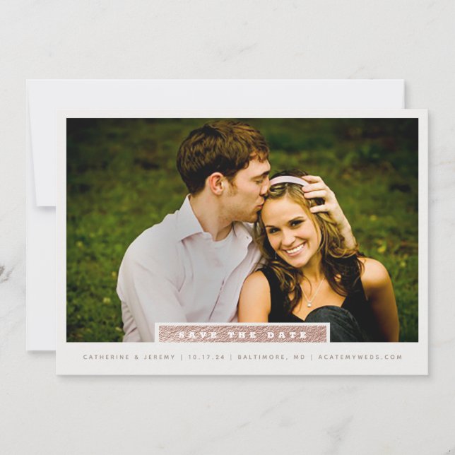 Reserve A Data Bloco Simples de Foto Save The Date em Dourado Ros (Frente)