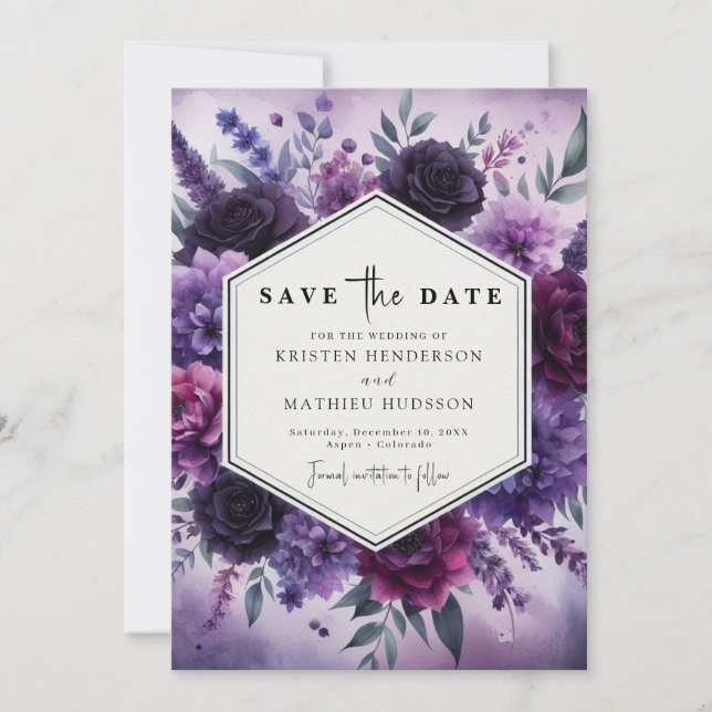 Reserve A Data Bloom Romance Purple Floral Wedding (Frente)