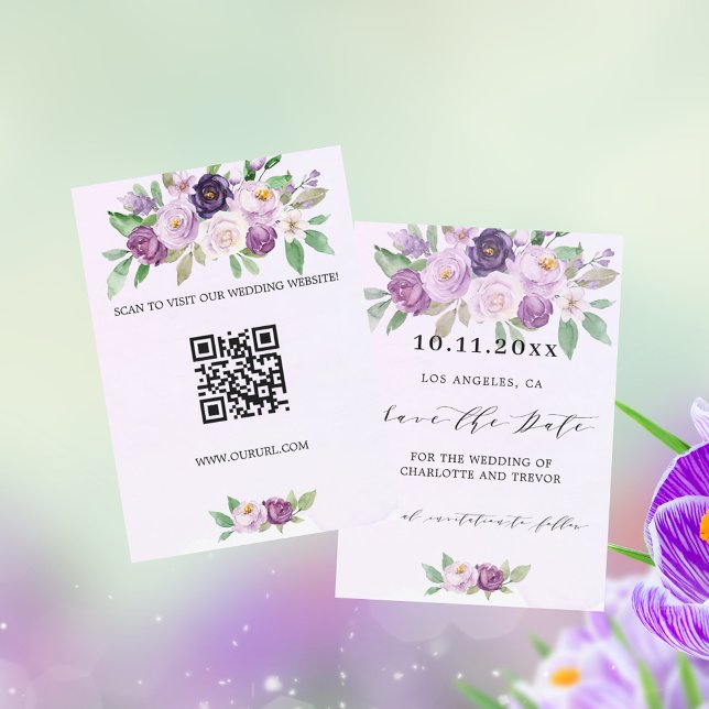 Reserve A Data Bloqueio de flores violetas QR (Criador carregado)
