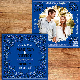 Reserve A Data Blue Bandana Photo Flat Save The Date Card
