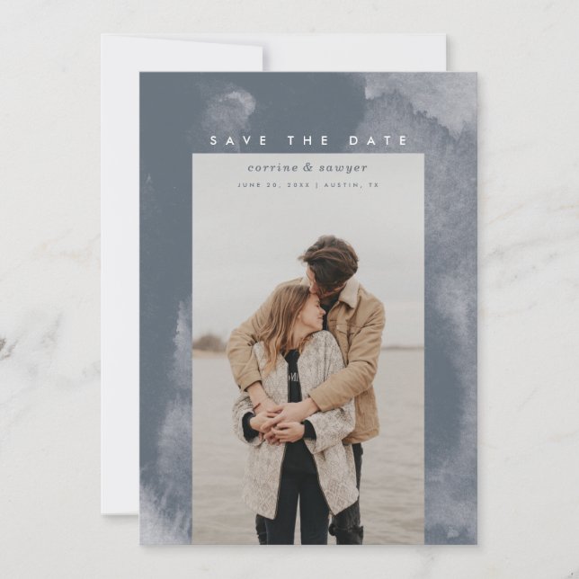 Reserve A Data Blue Boho Watercolor Salvar a Data (Frente)