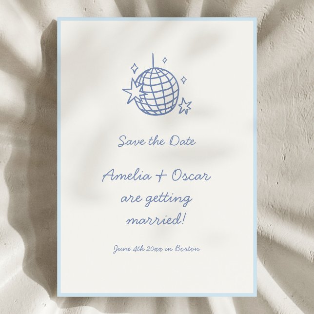 Reserve A Data Blue Disco Ball Doodle Simple Fun Script Wedding (Criador carregado)