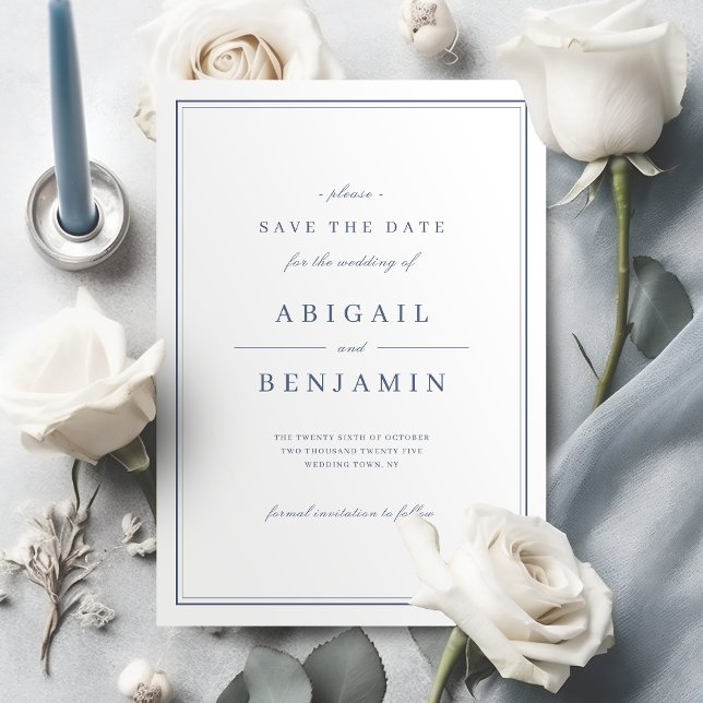 Reserve A Data Blue Elegant gold classy minimalist save the date (Blue Elegant gold classy minimalist save the date)