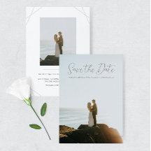 Blue Eucalyptus Weding Photo Save The Date Card