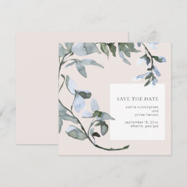 Reserve A Data Blue Floral Greenery Weding the Date Card