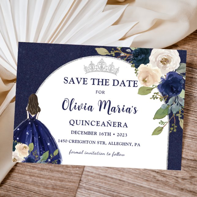 Reserve A Data Blue Floral Princess Quinceañera Salva A Data (Criador carregado)