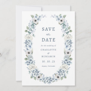 Reserve A Data Blue Floral Save the Date (Salvar o Floral Azul na