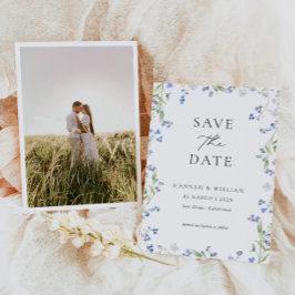 Reserve A Data Blue Floral Wedding Photo Save the Date Card