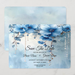 Reserve A Data Blue Flowers and Pearls Save The Date