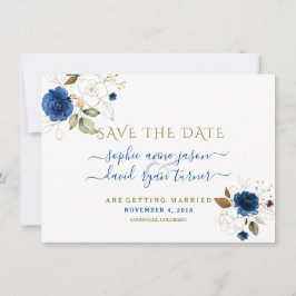 Reserve A Data Blue Gold Floral Casamento Caligrafia Save The Dat