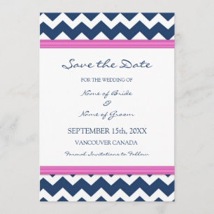 Reserve A Data Blue Hot Pink Weding the Date Card