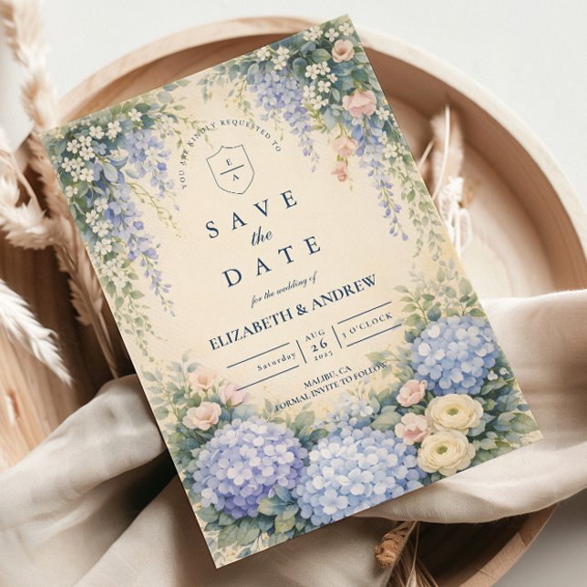 Reserve A Data Blue Hydrangea And Ivory Rose Wedding (Criador carregado)