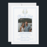 Reserve A Data Blue Hydrangea Crest Monogram QR Code<br><div class="desc">Blue Hydrangea Crest Monogram, save the date is vintage-inspired soft blue and white design that's perfect for a garden or coastal-themed wedding. The save the dates features an elegant light blue color typography design style mix of script and bold type. Solid light blue backing with a matching envelope that has...</div>