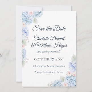 Reserve A Data Blue Hydrangea Watercolor Floral Save the Date