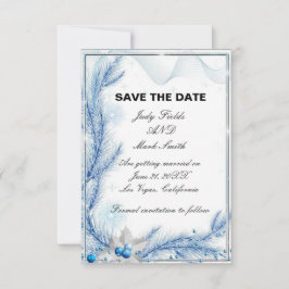 Reserve A Data Blue Pine Winter Christmas Save the Date Card (O N