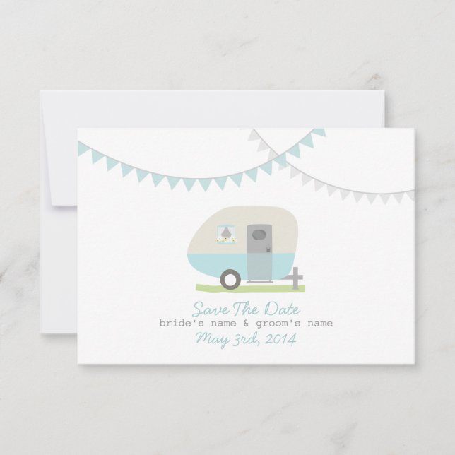 Reserve A Data Blue Retro Trailer & Wedding Salvar a Data (Frente)