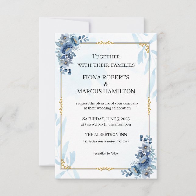 Reserve A Data Blue Rustic Floral Elegant Salvar a Data (Frente)