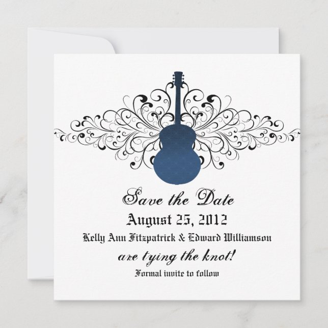 Reserve A Data Blue Swirls Guitar Salvar a Data Convidar (Frente)