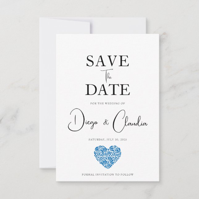 Reserve A Data Blue Talavera Heart Wedding Save The Date (Frente)