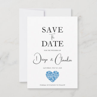 Reserve A Data Blue Talavera Heart Wedding Save The Date