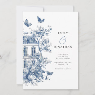 Reserve A Data Blue Toile De Jouy QR Casamento Salve a Data